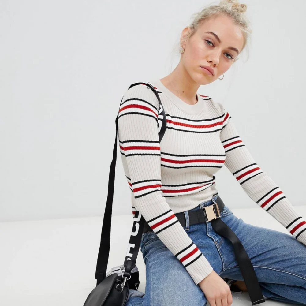 *NWOT* Asos Design Petite Cropped Sweater in Neutral Stripe - Picture 5 of 9